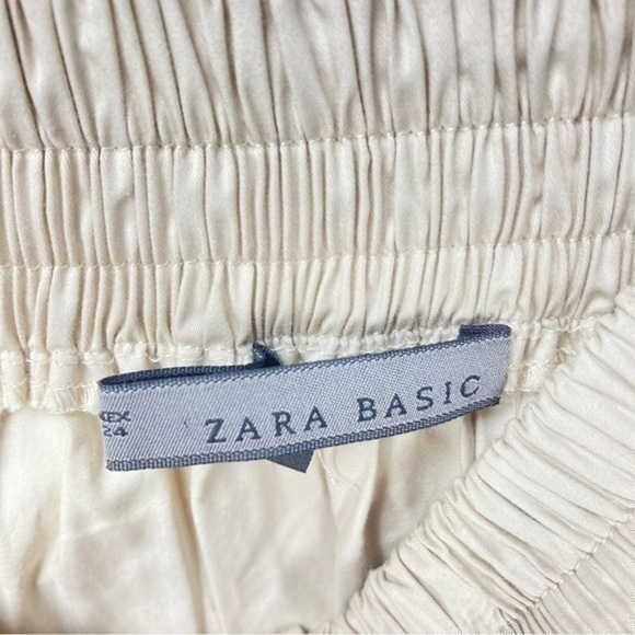 Zara Skater Skirt Womens X-Small Beige Khaki Elastic Waistband Drawstring Mini - Picture 7 of 10